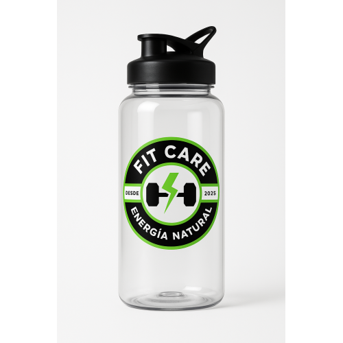 Botella 1L – Transparente con Logo Verde | FIT CARE