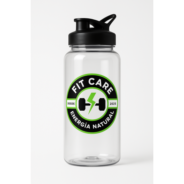 Botella 1L – Transparente con Logo Verde | FIT CARE